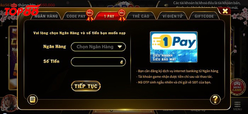 Hướng dẫn cách nạp tiền Top88 bằng internet banking mới nhất 